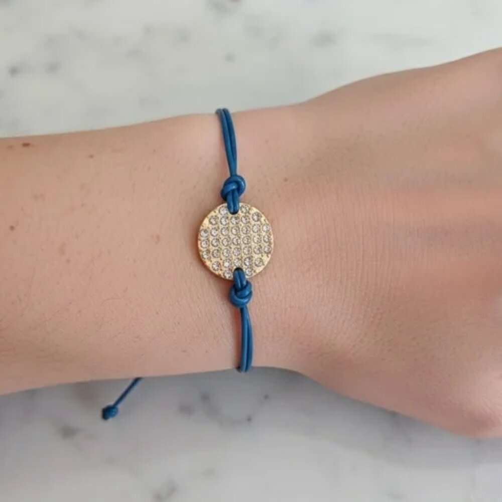 Lia Sophia Spot On Corded Bracelet Rhinestone Gold Tone Medallion Teal